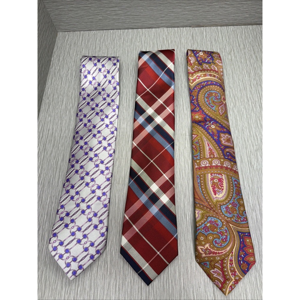 Men's Silk‎ Ties Lot of 3 Paisley Plaid Classic Business Dress Neckties